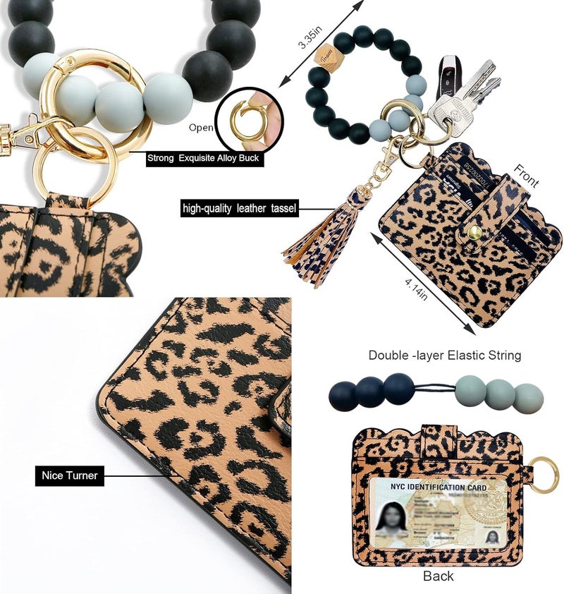 TSNSOEEO Keychain Wallet Wristlet Small Credit Card Holder Bracelet Key Chain Purse Bangle Tassel Beads Key Rings for Women - Image 3